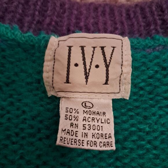 IVY sweater women's large L argyle y2k 00s mohair colorful hippie colorblock - Picture 5 of 10
